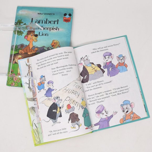 Lot Disney Books Rescuers Lambert Sheepish Lion Bambi Grows Up Hardcover VTG 70s - Picture 16 of 16
